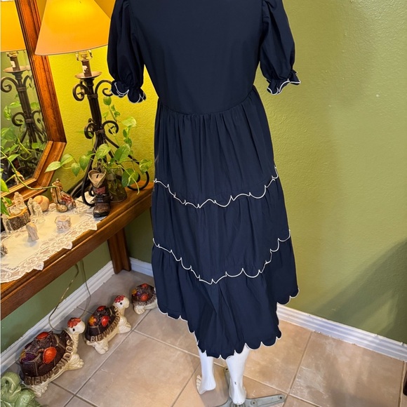 English Factory Navy Tiered Dress with Scalloped Trim - Picture 5 of 10